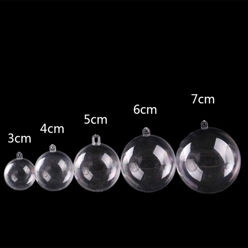 AOMGD 25 Set 50 Pieces Christmas Clear Plastic Fillable Ornaments, DIY Bath Bomb Mold,Acrylic Clear Plastic Ornaments Balls Fillable Wedding Party Decor with 5 Size 30mm 40mm 50mm 60mm 70mm - Image 2